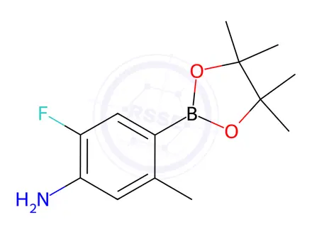 Chemical structure of 2-fluoro-5-methyl-4-(4,4,5,5-tetramethyl-1,3,2-dioxaborolan-2-yl)aniline