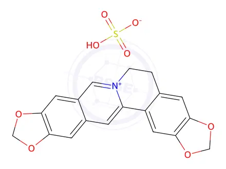 Chemical structure of 5,6-Dihydrobis[1,3]benzodioxolo[5,6-a:5',6'-g]quinolizinium sulfate (1:1)