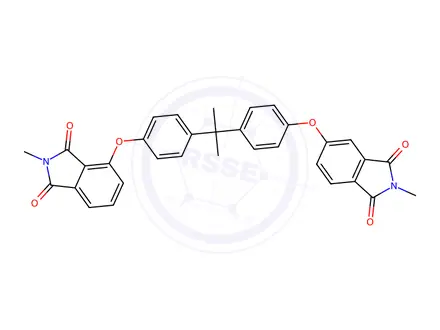 Chemical structure of 2-methyl-4-(4-(2-(4-((2-methyl-1,3-dioxoisoindolin-5-yl)oxy)phenyl)propan-2-yl)phenoxy)isoindoline-1,3-dione