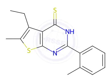 Chemical structure of 5-ethyl-6-methyl-2-(2-methylphenyl)-3H-thieno[2,3-d]pyrimidine-4-thione