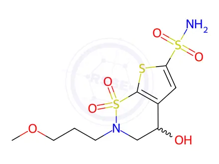 Chemical structure of 3,4-Dihydro-4-hydroxy-2-(3-methoxypropyl)-2H-thieno[3,2-e]-1,2-thiazine-6-sulfonamide 1,1-dioxide