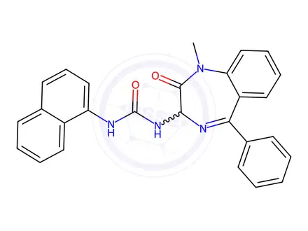 Chemical structure of 3-(1-Methyl-2-oxo-5-phenyl-2,3-dihydro-1H-1,4-benzodiazepin-3-yl)-1-(naphthalen-1-yl)urea