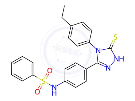 Chemical structure of N-(4-(4-(4-Ethylphenyl)-5-mercapto-4H-1,2,4-triazol-3-yl)phenyl)benzenesulfonamide