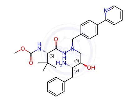 Chemical structure of Methyl ((S)-1-(2-((2R,3S)-3-amino-2-hydroxy-4-phenylbutyl)-2-(4-(pyridin-2-yl)benzyl)hydrazinyl)-3,3-dimethyl-1-oxobutan-2-yl)carbamate
