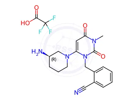 Chemical structure of Benzonitrile, 2-[[6-[(3R)-3-aMino-1-piperidinyl]-3,4-dihydro-3-Methyl-2,4-dioxo-1(2H)-pyriMidinyl]Methyl]-, 2,2,2-trifluoroacetate