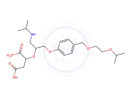 Chemical structure of (3-carboxy-2-((1-(4-((2-isopropoxyethoxy)methyl)phenoxy)-3-(isopropylamino)propan-2-yl)oxy)propanoyl)oxonium
