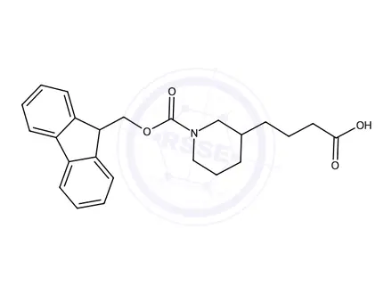 Chemical structure of 4-(1-(((9H-fluoren-9-yl)methoxy)carbonyl)piperidin-3-yl)butanoic acid