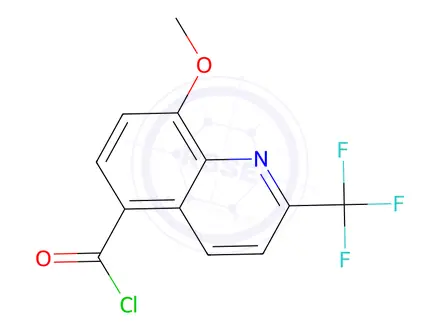 Chemical structure of 8-methoxy-2-(trifluoromethyl)quinoline-5-carbonyl chloride
