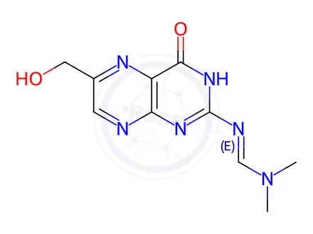 Chemical structure of N'-[3,4-Dihydro-6-(hydroxymethyl)-4-oxo-2-pteridinyl]-N,N-dimethyl-methanimidamide