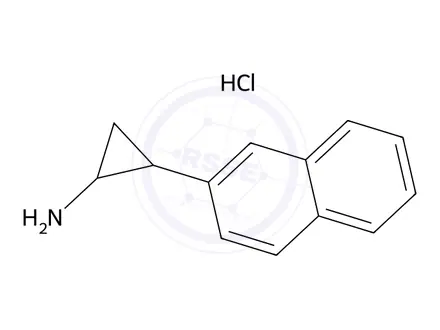 Chemical structure of trans-2-(naphthalen-2-yl)cyclopropan-1-amine hydrochloride