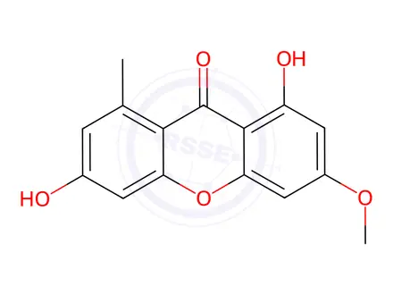 Chemical structure of 1,6-Dihydroxy-3-methoxy-8-methyl-9H-xanthen-9-one