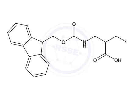 Chemical structure of 2-(((((9H-Fluoren-9-yl)methoxy)carbonyl)amino)methyl)butanoic acid