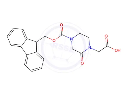 Chemical structure of 2-(4-(((9H-fluoren-9-yl)methoxy)carbonyl)-2-oxopiperazin-1-yl)acetic acid