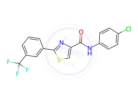 Chemical structure of N-(4-chlorophenyl)-2-(3-(trifluoromethyl)phenyl)thiazole-4-carboxamide