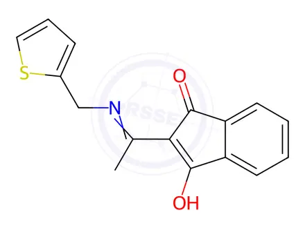 Chemical structure of 2-(1-((Thiophen-2-ylmethyl)amino)ethylidene)-1H-indene-1,3(2H)-dione