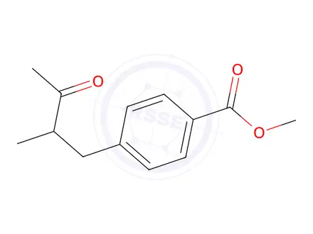 Chemical structure of Benzoic acid, 4-(2-methyl-3-oxobutyl)-, methyl ester (9CI)