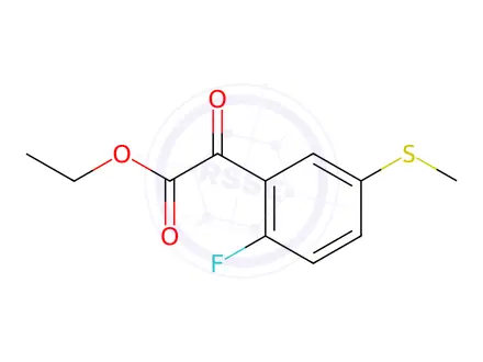 Chemical structure of ethyl 2-(2-fluoro-5-(methylthio)phenyl)-2-oxoacetate