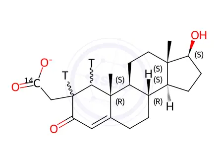 Chemical structure of Testosterone-1,2-t2, acetate-1-14C
