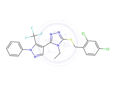Chemical structure of 3-((2,4-Dichlorobenzyl)thio)-4-ethyl-5-(1-phenyl-5-(trifluoromethyl)-1H-pyrazol-4-yl)-4H-1,2,4-triazole