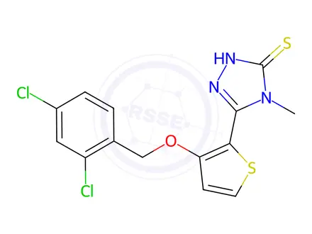 Chemical structure of 5-{3-[(2,4-dichlorobenzyl)oxy]-2-thienyl}-4-methyl-4H-1,2,4-triazole-3-thiol