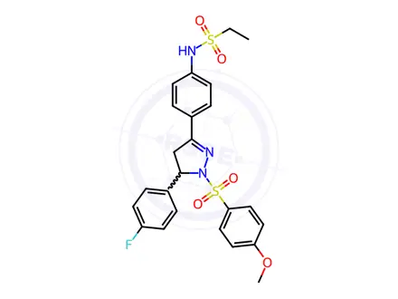 Chemical structure of N-(4-(5-(4-Fluorophenyl)-1-((4-methoxyphenyl)sulfonyl)-4,5-dihydro-1H-pyrazol-3-yl)phenyl)ethanesulfonamide
