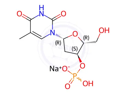 Chemical structure of THYMIDINE 3'-MONOPHOSPHATE SODIUM SALT