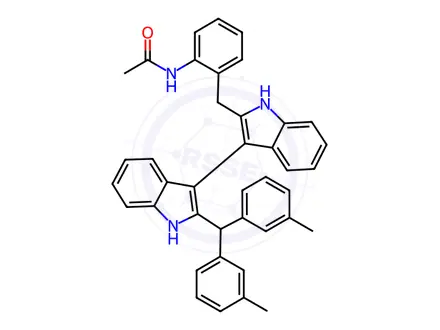 Chemical structure of N-(2-((2'-(Di-m-tolylmethyl)-1H,1'H-[3,3'-biindol]-2-yl)methyl)phenyl)acetamide