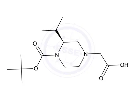 Chemical structure of (S)-2-(4-(tert-Butoxycarbonyl)-3-isopropylpiperazin-1-yl)acetic acid