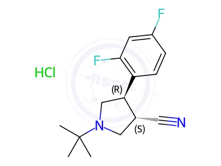 Chemical structure of (3S,4R)-1-(tert-butyl)-4-(2,4-difluorophenyl)pyrrolidine-3-carbonitrile hydrochloride