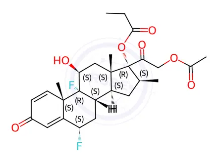Chemical structure of [(6S,8S,9R,10S,11S,13S,14S,16S,17R)-17-(2-acetyloxyacetyl)-6,9-difluoro-11-hydroxy-10,13,16-trimethyl-3-oxo-6,7,8,11,12,14,15,16-octahydrocyclopenta[a]phenanthren-17-yl] propanoate