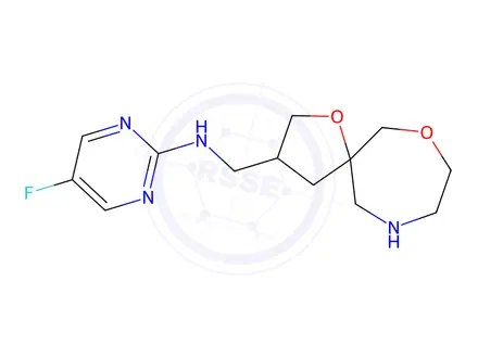 Chemical structure of N-(1,7-dioxa-10-azaspiro[4.6]undecan-3-ylmethyl)-5-fluoropyrimidin-2-amine
