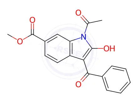 Chemical structure of 1H-Indole-6-carboxylic acid, 1-acetyl-2,3-dihydro-3-(hydroxyphenylmethylene)-2-oxo-, methyl ester, (3Z)-