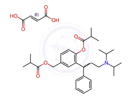 Chemical structure of 2-(3-(Diisopropylamino)-1-phenylpropyl)-4-((isobutyryloxy)methyl)phenyl isobutyrate Fumarate