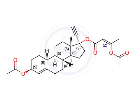 Chemical structure of 17-ethynyl-4-estrene-3,17-diol-3-acetate-17-(3'-acetoxy-2'-butenoate)