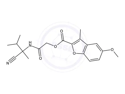 Chemical structure of 2-((2-Cyano-3-methylbutan-2-yl)amino)-2-oxoethyl 5-methoxy-3-methylbenzofuran-2-carboxylate