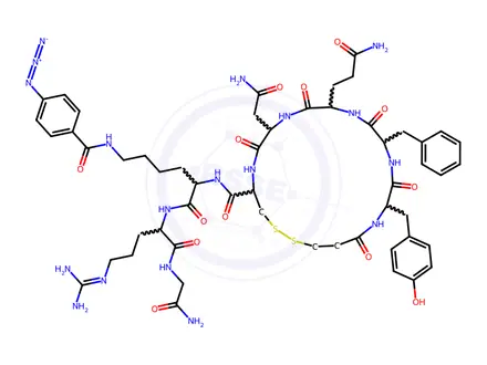 Chemical structure of vasotocin, 1-desamino-(4-azidobenzoyl)Lys(7)-Arg(8)-