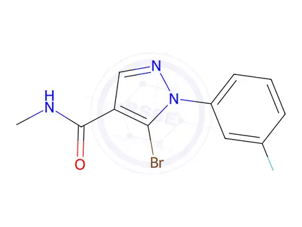 Chemical structure of 5-Bromo-1-(3-fluorophenyl)-N-methyl-1H-pyrazole-4-carboxamide