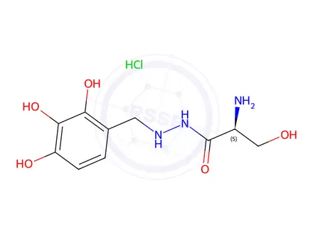 Chemical structure of (S)-2-Amino-3-hydroxy-N'-(2,3,4-trihydroxybenzyl)propanehydrazide hydrochloride