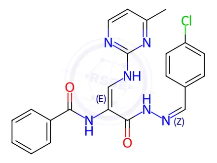 Chemical structure of N-[(1E)-1-{N'-[(1Z)-(4-chlorophenyl)methylidene]hydrazinecarbonyl}-2-[(4-methylpyrimidin-2-yl)amino]eth-1-en-1-yl]benzamide