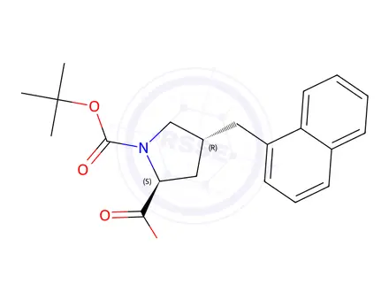Chemical structure of (2S,4R)-1-(tert-butoxycarbonyl)-4-(naphthalen-1-ylmethyl)pyrrolidine-2-carboxylic acid