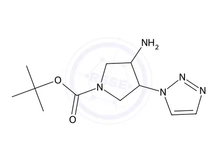 Chemical structure of tert-butyl rac-(3R,4S)-3-amino-4-(1H-1,2,3-triazol-1-yl)pyrrolidine-1-carboxylate