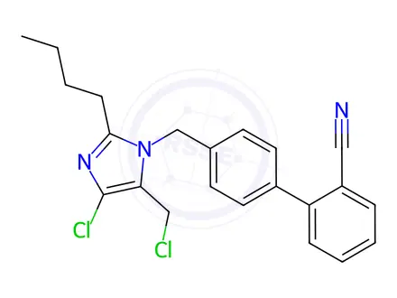 Chemical structure of 4'-((2-Butyl-4-chloro-5-(chloromethyl)-1H-imidazol-1-yl)methyl)-[1,1'-biphenyl]-2-carbonitrile
