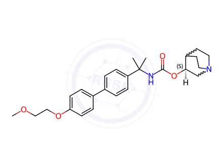 Chemical structure of (S)-quinuclidin-3-yl (2-(4'-(2-methoxyethoxy)-[1,1'-biphenyl]-4-yl)propan-2-yl)carbamate