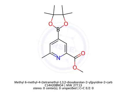 Chemical structure of Methyl 6-methyl-4-(tetramethyl-1,3,2-dioxaborolan-2-yl)pyridine-2-carboxylate