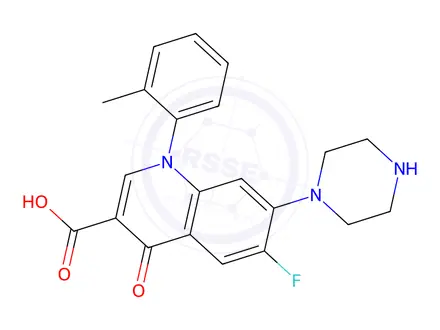 Chemical structure of 3-Quinolinecarboxylic acid, 6-fluoro-1,4-dihydro-1-(2-methylphenyl)-4-oxo-7-(1-piperazinyl)-