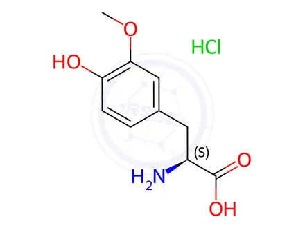 Chemical structure of (2S)-2-amino-3-(4-hydroxy-3-methoxyphenyl)propanoic acid hydrochloride