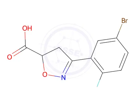 Chemical structure of 3-(5-Bromo-2-fluorophenyl)-4,5-dihydro-1,2-oxazole-5-carboxylic acid