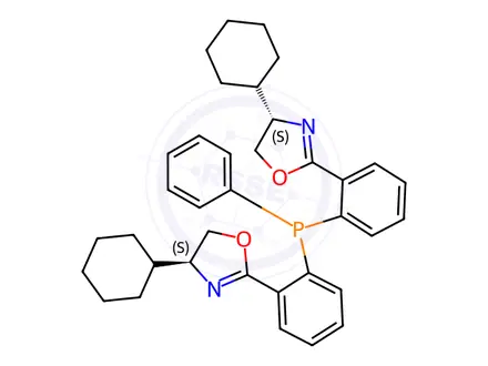 Chemical structure of (4S,4'S)-2,2'-((Phenylphosphanediyl)bis(2,1-phenylene))bis(4-cyclohexyl-4,5-dihydrooxazole)
