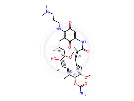 Chemical structure of Geldanamycin, 17-demethoxy-17-[[3-(dimethylamino)propyl]amino]-
