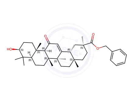 Chemical structure of benzyl (20beta)-3beta-hydroxy-12-oxoolean-12-en-29-oate